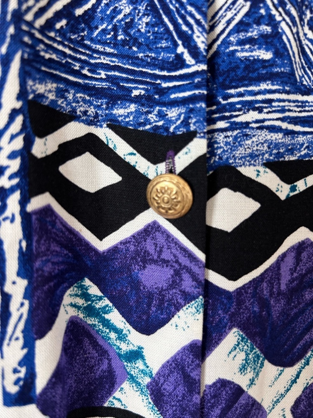 Kathie Lee Vintage 80s 90s Retro Blue Purple White Short-Sleeve Button-Up Shirt - Picture 5 of 8